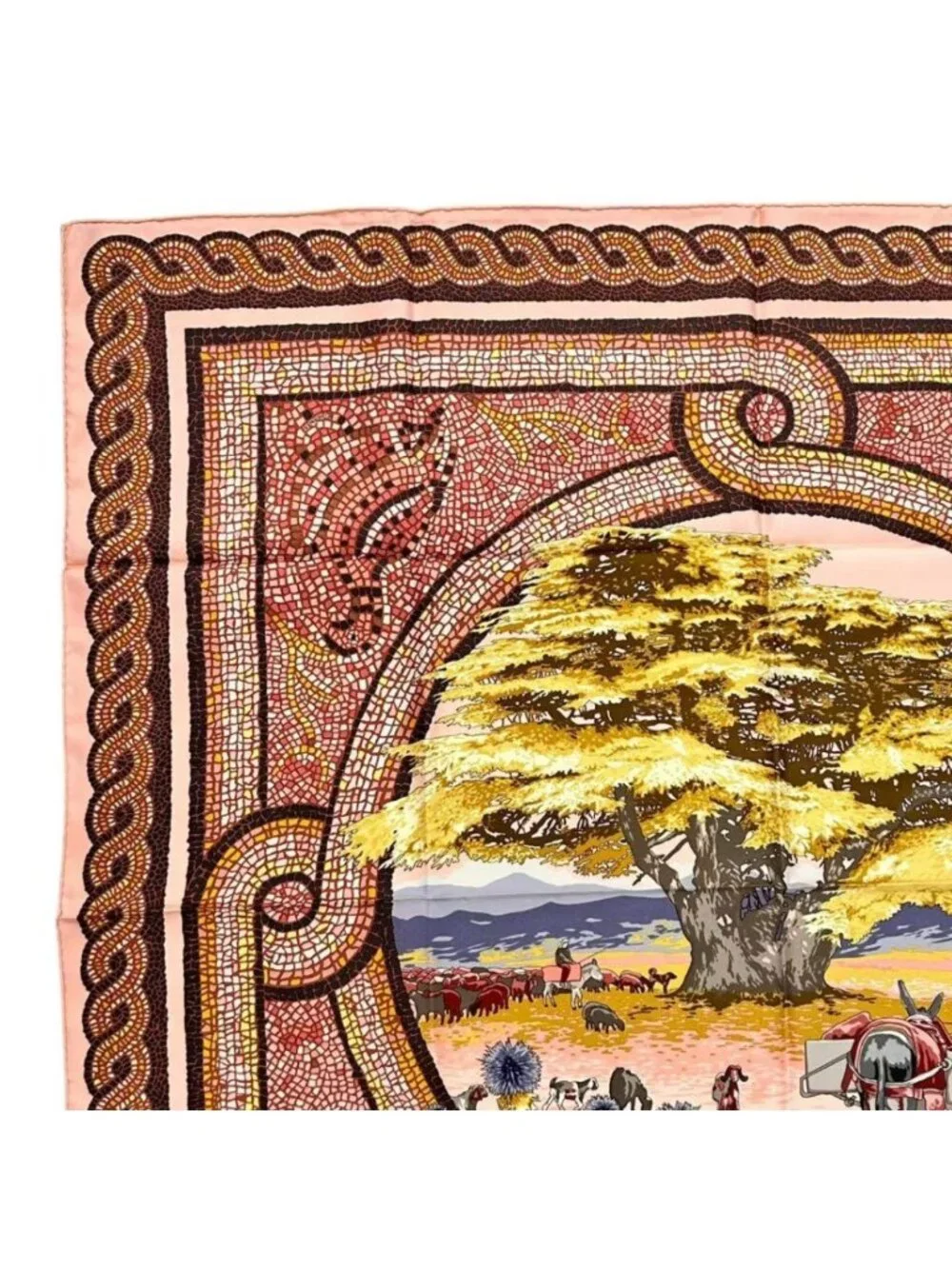 Hermes Scarf Silk Carre 90 Sous le Cedre Under Himalayan Cedar Pink